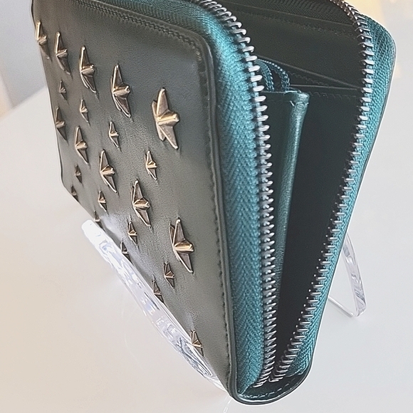JIMMY CHOO GR Nappa LTHR Star Studded Zip Around 2-Way Wallet w/ CERT Card - Picture 9 of 17